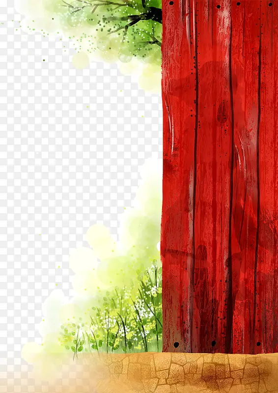 红色木门上的小女孩剪影