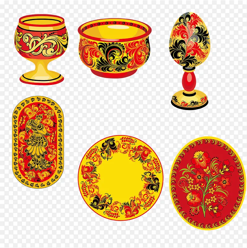 中国古典花纹器皿矢量素材