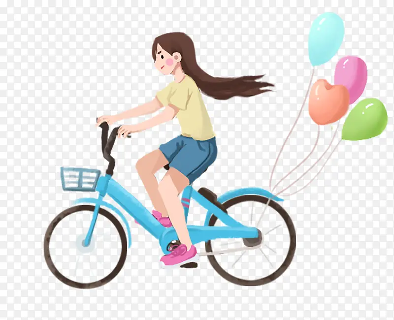 夏日装饰插图骑自行车的女孩插画
