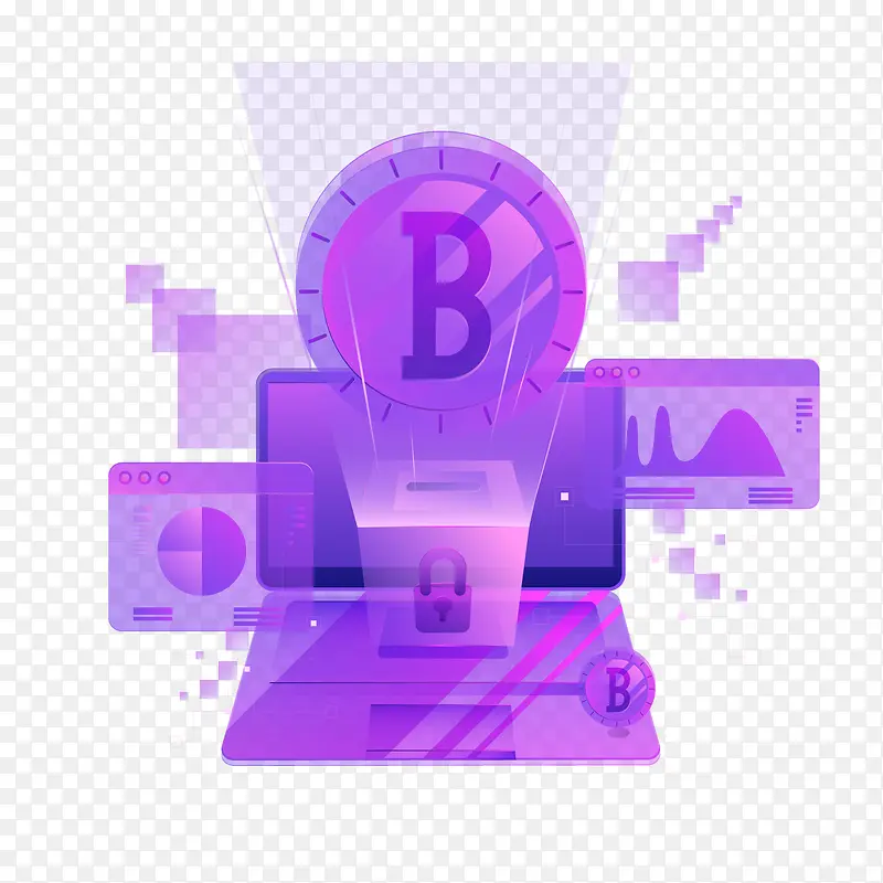 紫色创意比特币金融元素