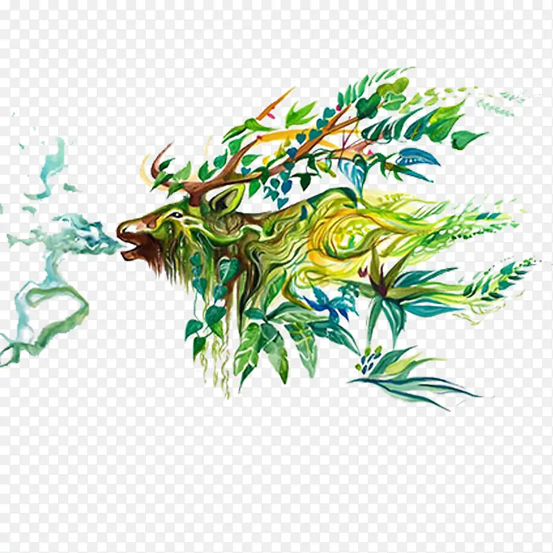 彩色植物小鹿装饰