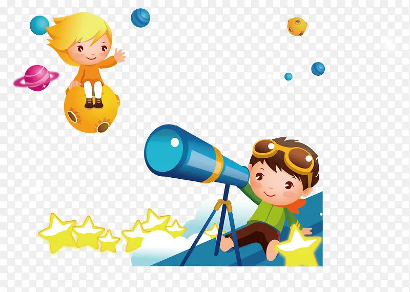拿着望远镜看星星的男孩