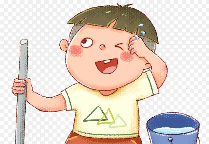 手绘可爱人物插图五一劳动节打扫
