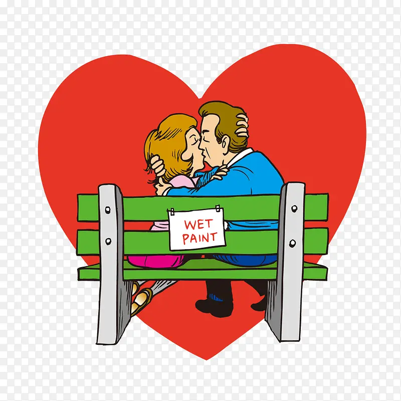 在长椅上接吻的情侣矢量