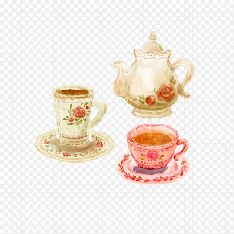 矢量手绘水彩英式红茶