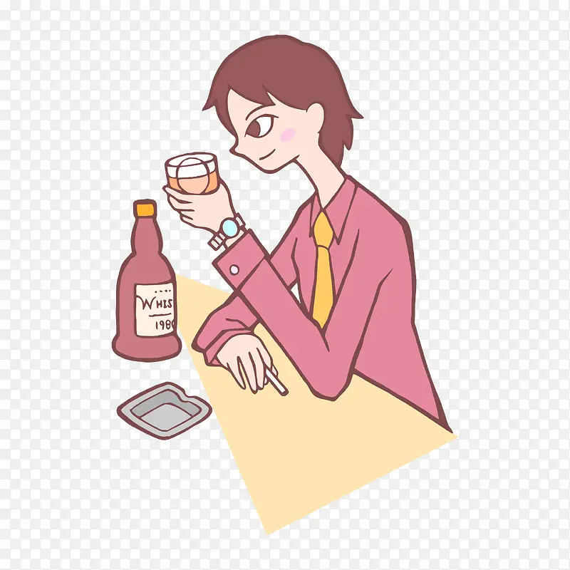 工笔手绘喝酒的男人