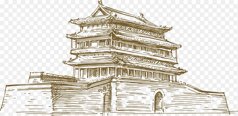 中国古代城楼线稿