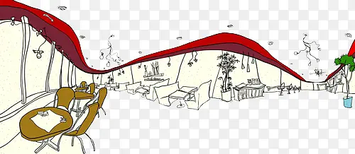 手绘餐厅场景插画