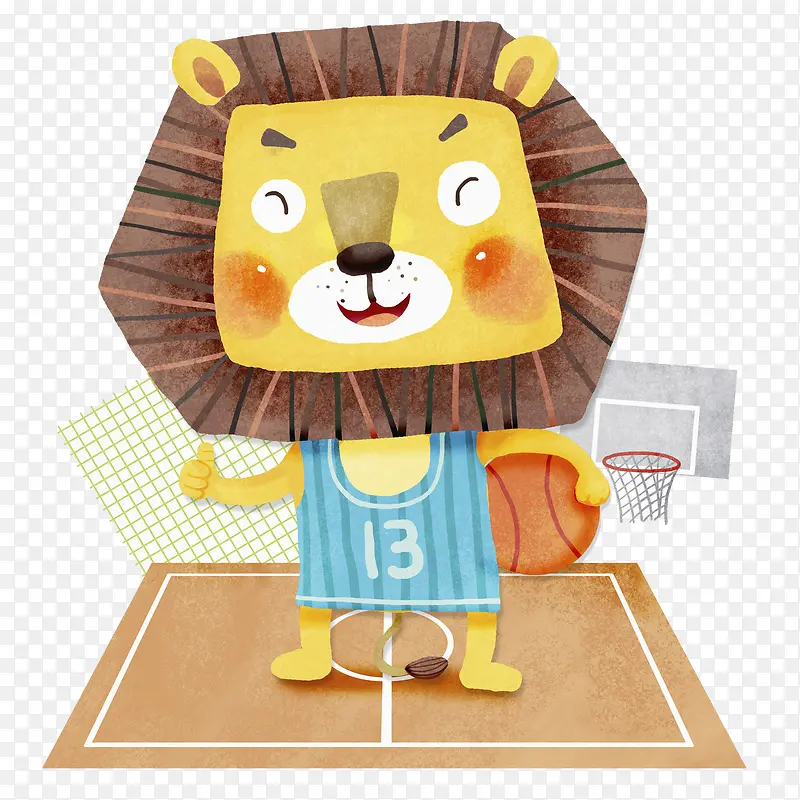 卡通打篮球的狮子免抠图
