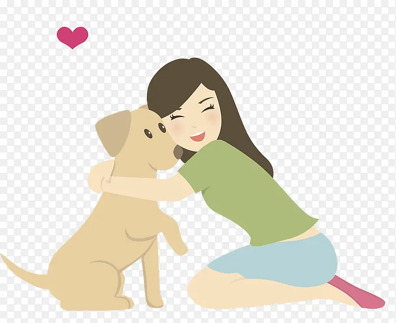 矢量卡通插图女孩拥抱小狗
