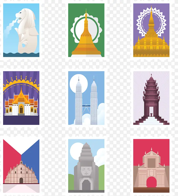 东南亚国家旅游邮票