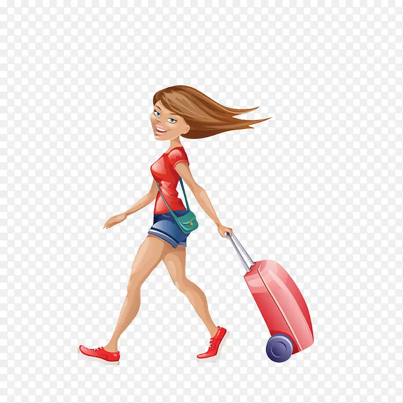 拉着行李箱开心旅游的女子