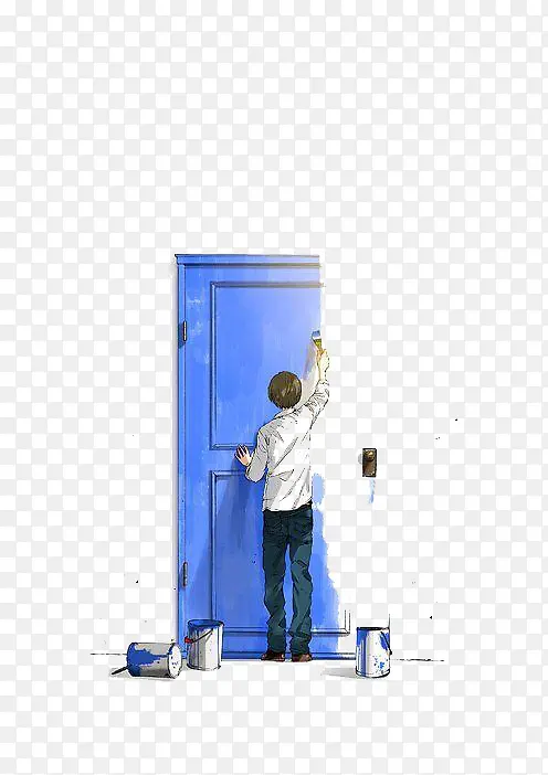 粉刷门的男孩