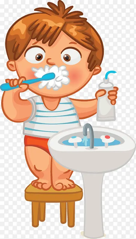 刷牙的小孩