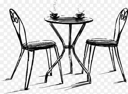 咖啡馆餐桌椅手绘图