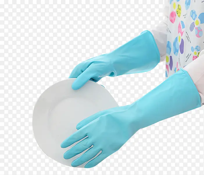 蓝色橡胶洗碗手套