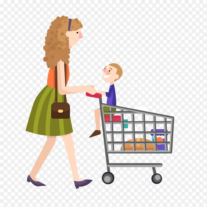 逛超市的母亲与小孩
