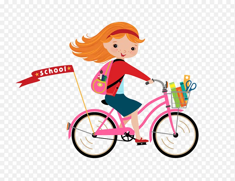 卡通小女孩骑自行车