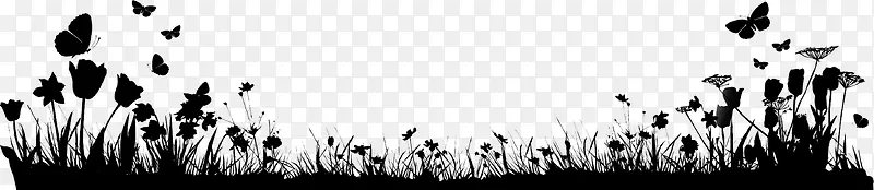 黑白湿地花丛剪影