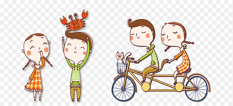 卡通骑自行车去上学的孩子