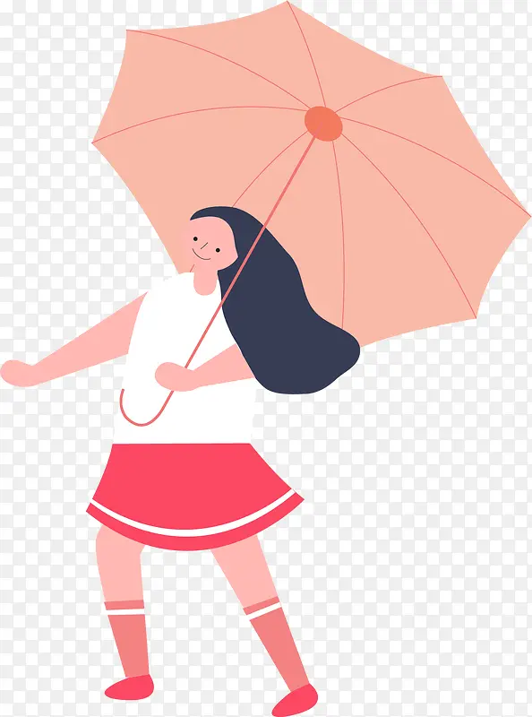 手绘卡通打着伞的女人