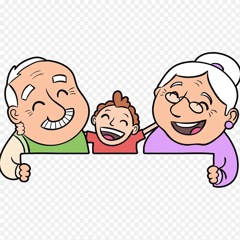 卡通插图爷爷奶奶与孙子