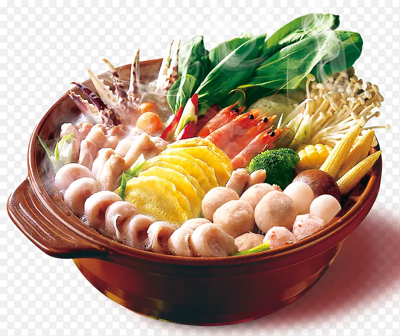 一锅虾料和蔬菜