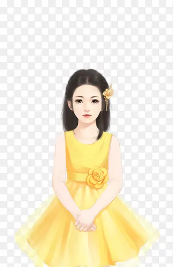 黄色连衣裙少女图稿