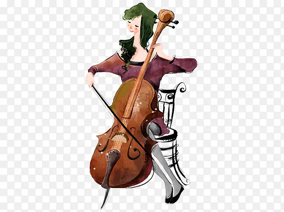 卡通女人拉大提琴
