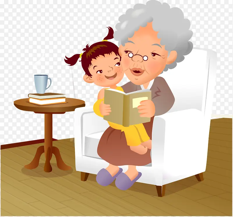 奶奶和孙子矢量图