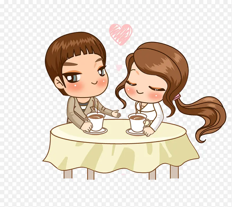 坐在一起喝茶的情侣