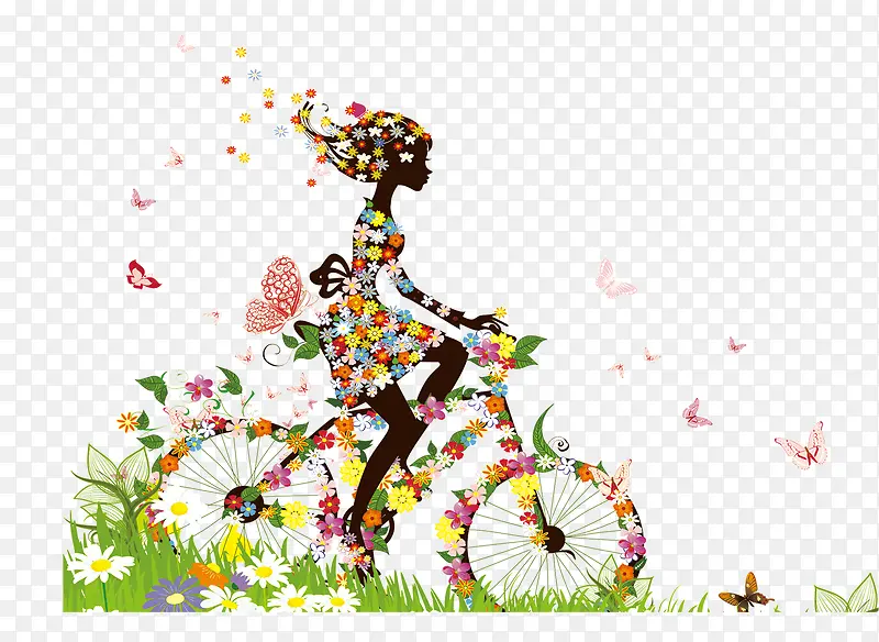 踩单车路过花丛的女人