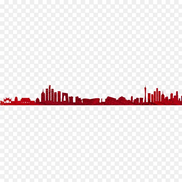 红色城市剪影免抠元素