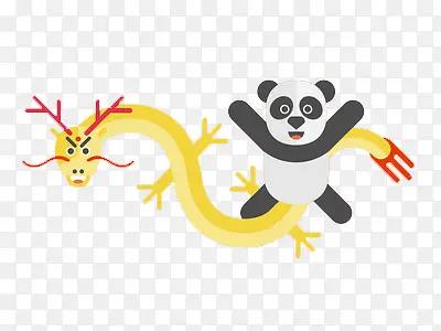 扁平化中国龙和熊猫