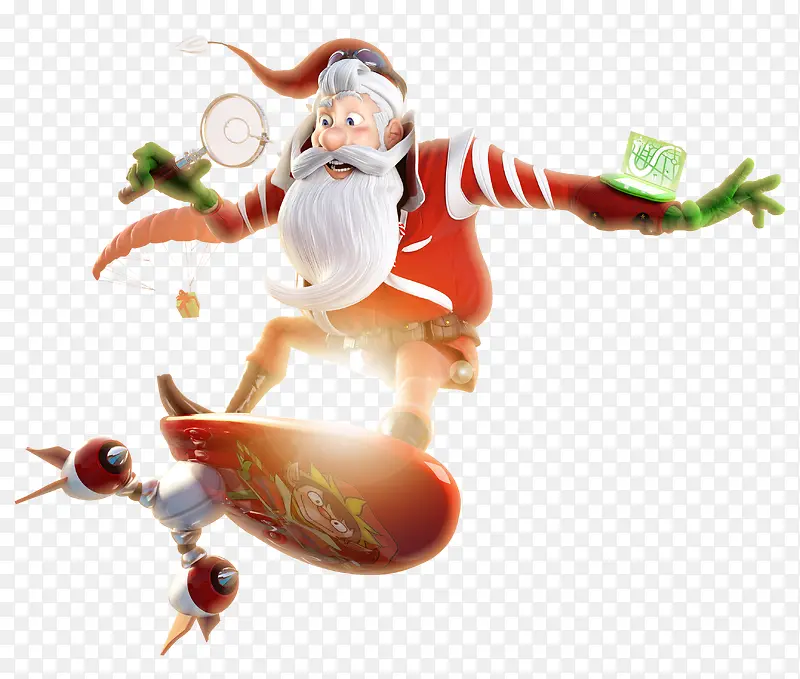 骑着滑板飞翔的圣诞老人