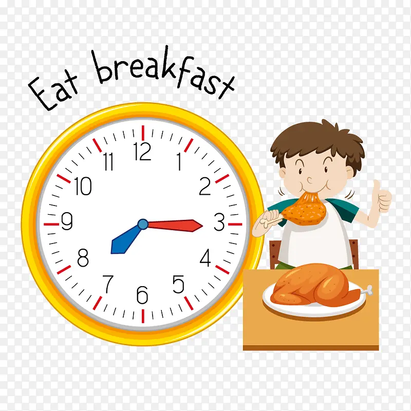 学生作息早餐时间钟表矢量素材