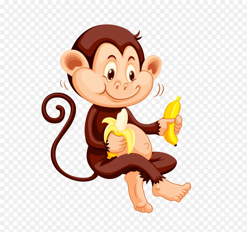 手拿着香蕉坐着的猴子