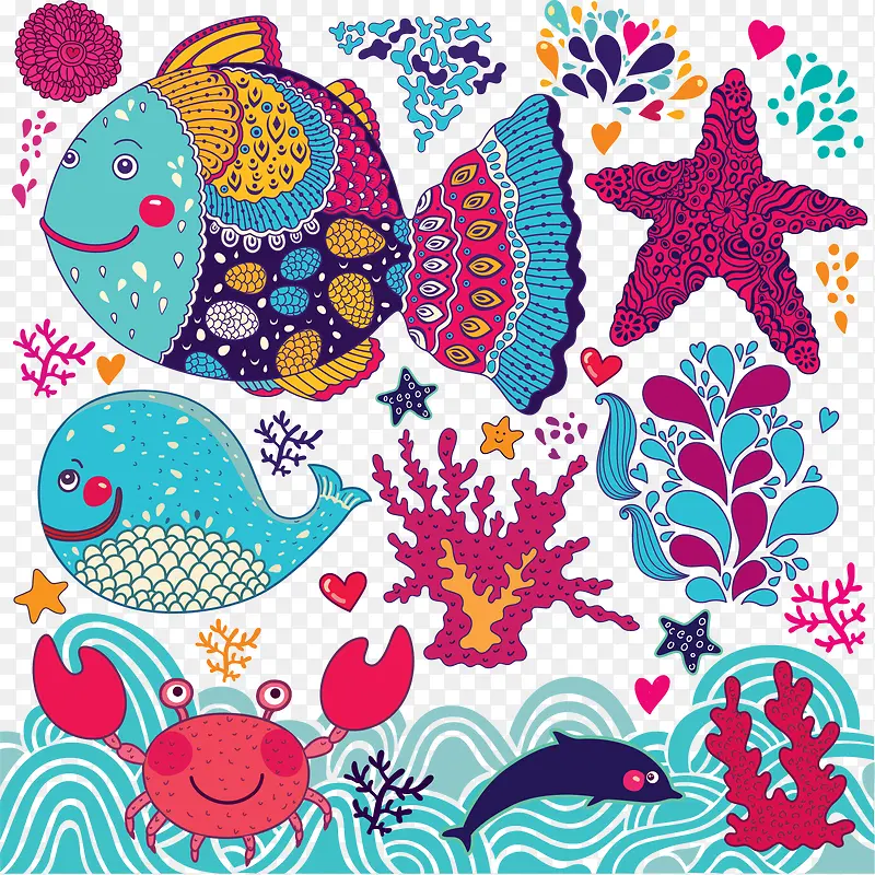 卡通鱼海底插画矢量素材