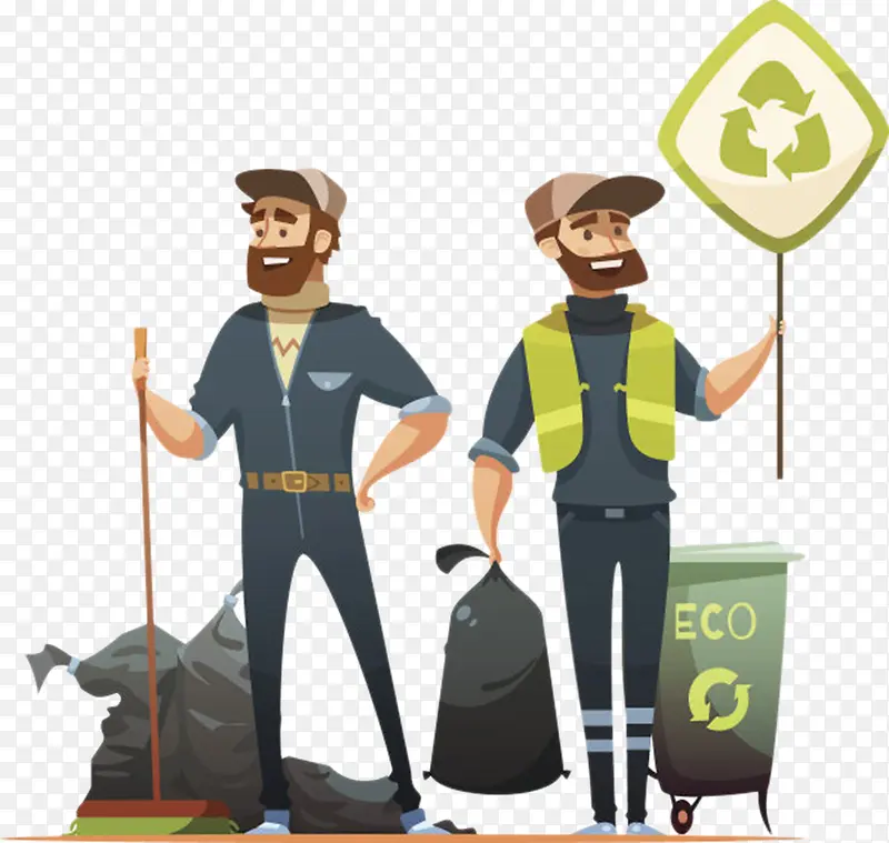 卡通清洁工人垃圾循环