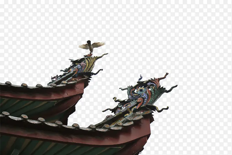中国传统镂空雕刻彩色屋檐