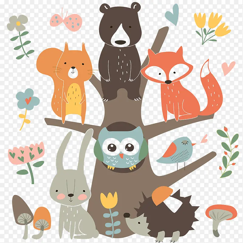 动物爬树图案