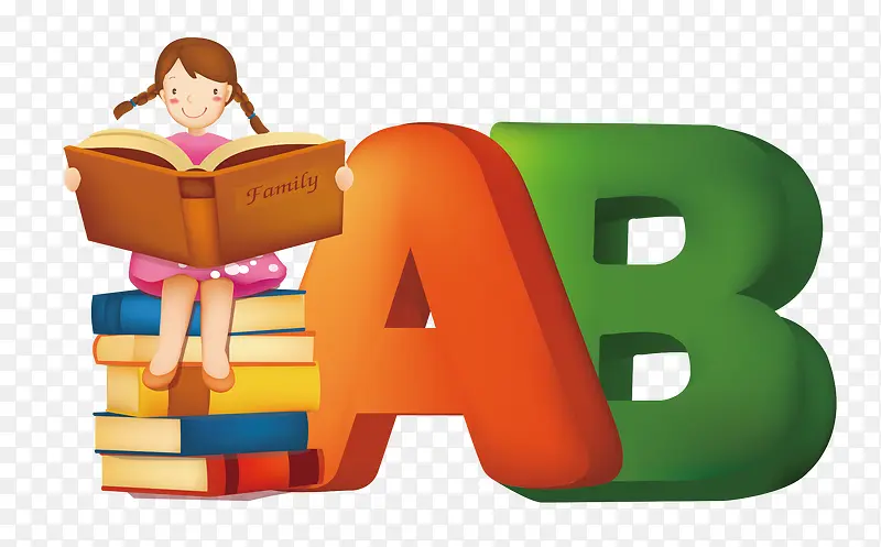 坐在书堆上学英语的卡通小女孩PNG图片素材下载_图片编号8486270-PNG素材网