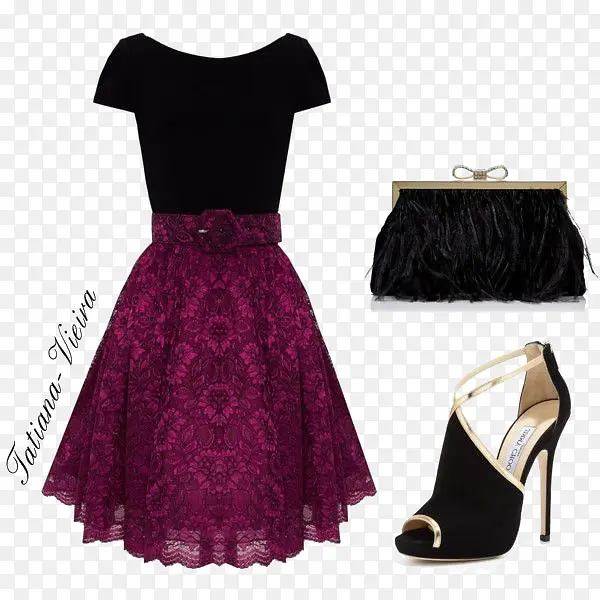 黑色紫色连衣裙