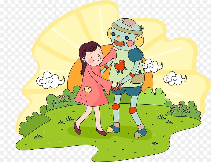 免抠素材之小女孩与机器人跳舞