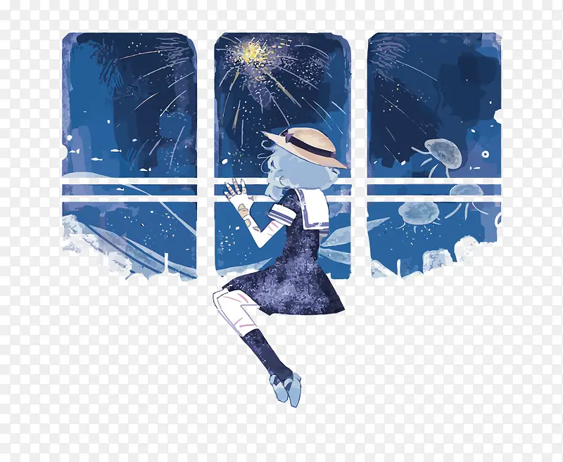矢量看着窗外的少女