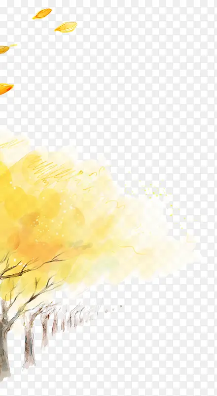 黄色手绘树林装饰图案