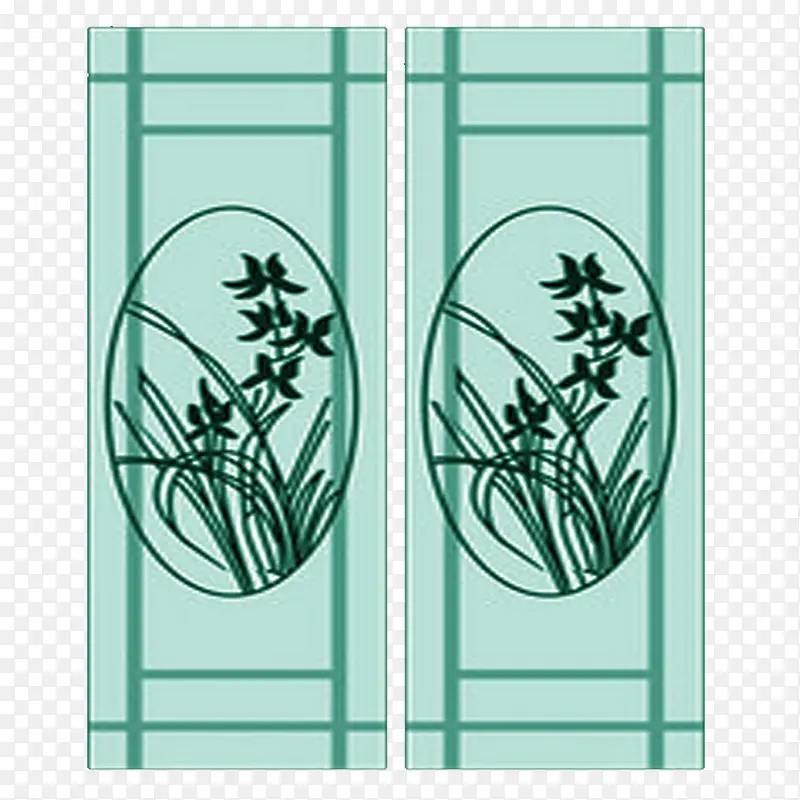 中国风绿色玻璃门花纹
