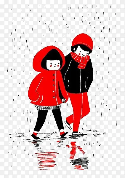 雨中散步的情侣素材