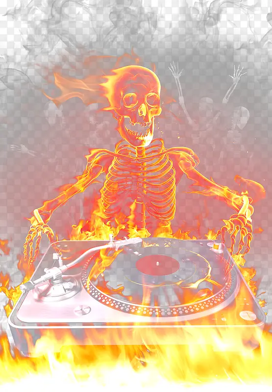 DJ演奏的火焰骷髅