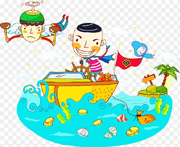 手绘小孩开船PNG图片素材下载_图片编号8497080-PNG素材网